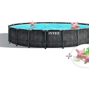 INTEX Greywood Prism Frame Pool + aufblasbare Schwimmtiere Swimmingpool